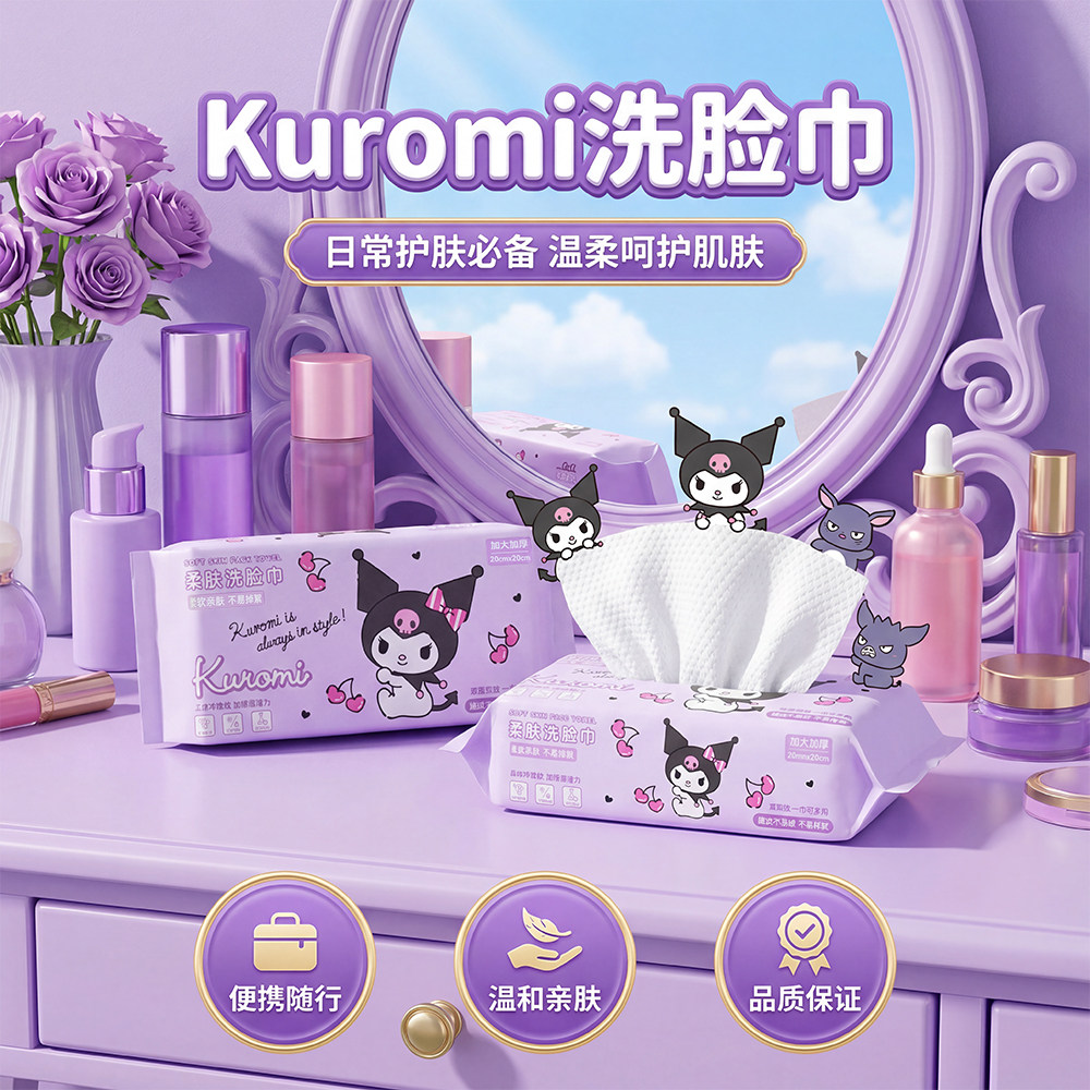 三丽鸥正版授权库洛米一次性洗脸巾加大加厚珍珠纹干湿两用洁面巾,居家布艺,一次性洗脸巾/压缩毛巾,淘宝优惠券,粉丝福利购,淘宝优惠卷
