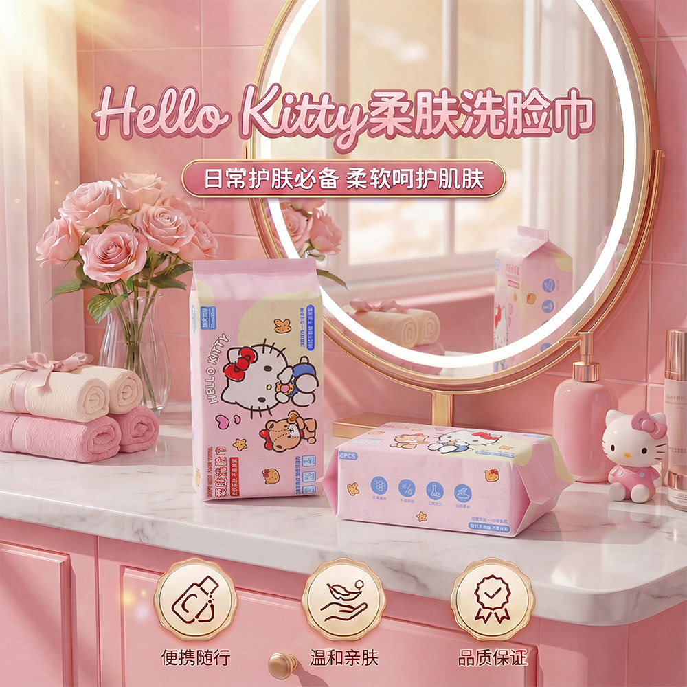 三丽鸥正版凯蒂猫helloKitty一次性洗脸巾干湿两用珍珠纹洁面巾,居家布艺,一次性洗脸巾/压缩毛巾,淘宝优惠券,粉丝福利购,淘宝优惠卷