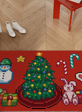 星露谷红色圣诞新年入户地垫丝圈防滑脚垫进门玄关门口地毯可裁剪