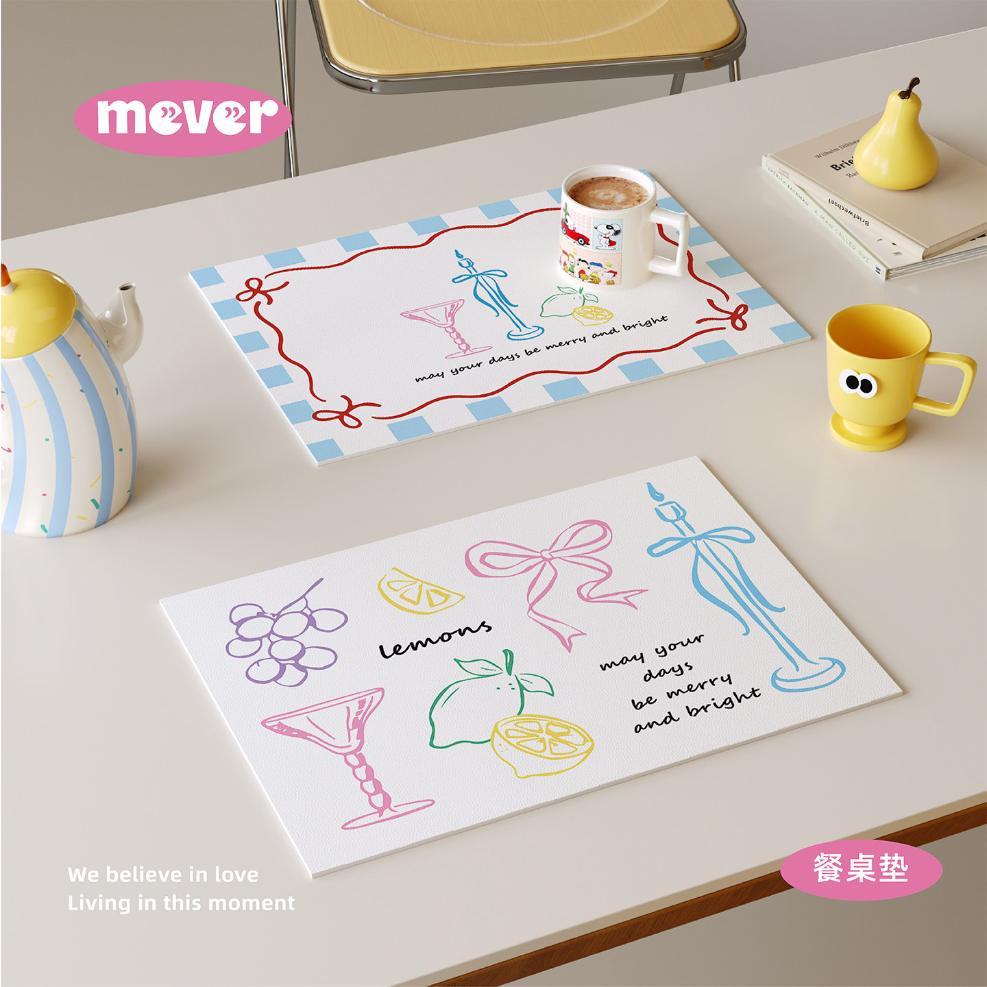 ins插画风皮革西餐垫防水防油防烫免洗高级感隔热餐桌垫小块杯垫,居家布艺,餐垫,淘宝优惠券,粉丝福利购,淘宝优惠卷