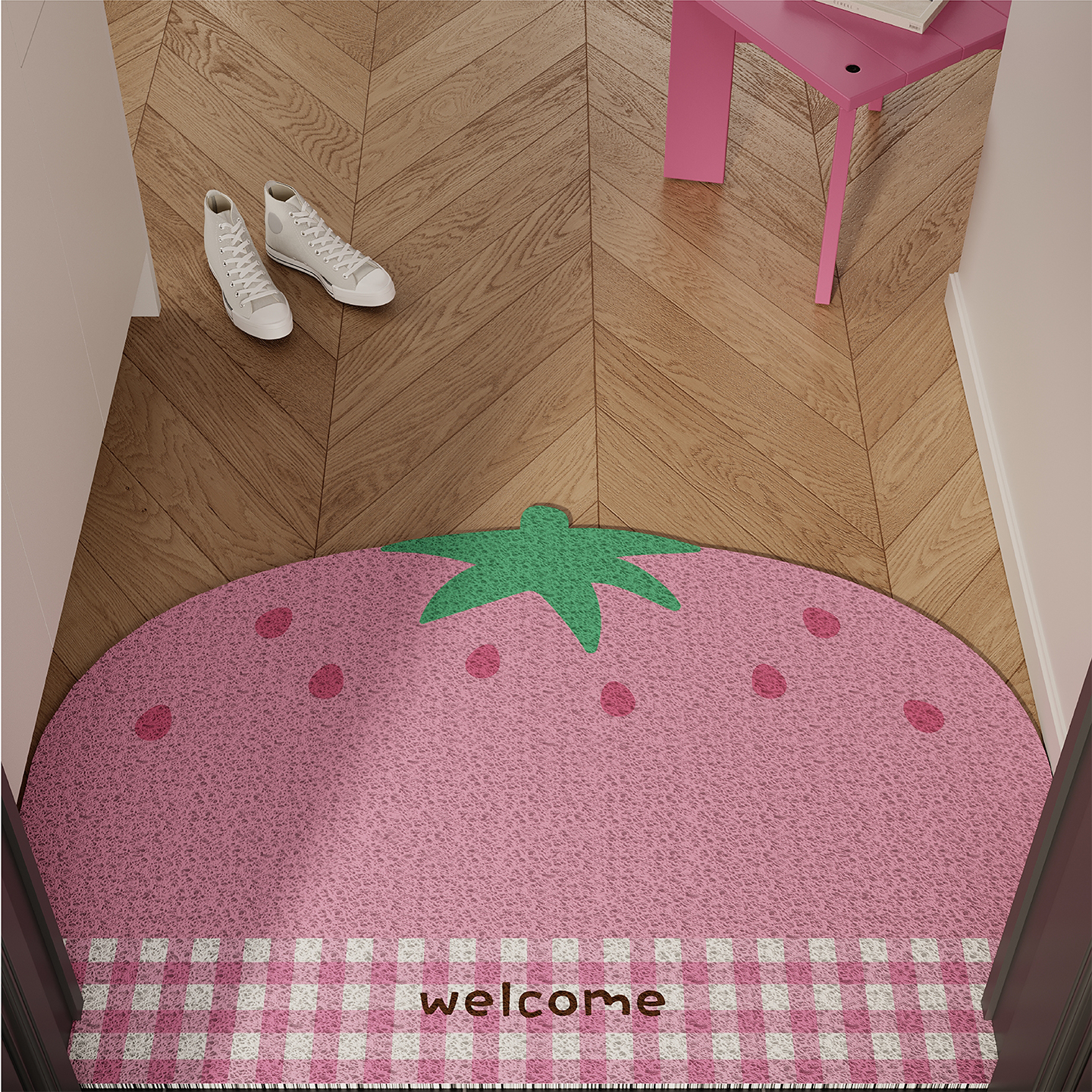 韩系ins风草莓入户地垫丝圈防滑