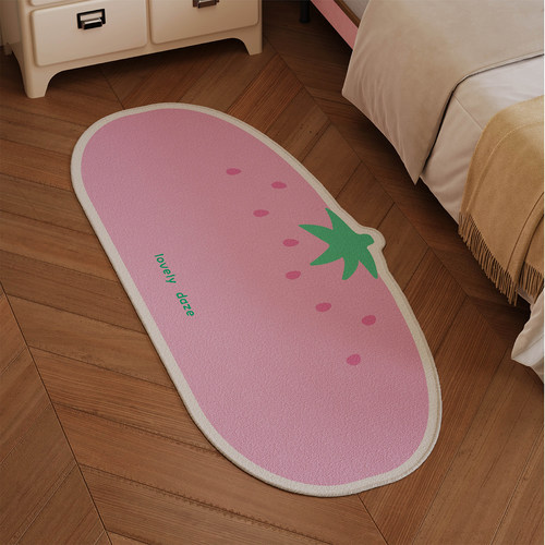 韩式可爱风草莓卧室床边地毯防滑