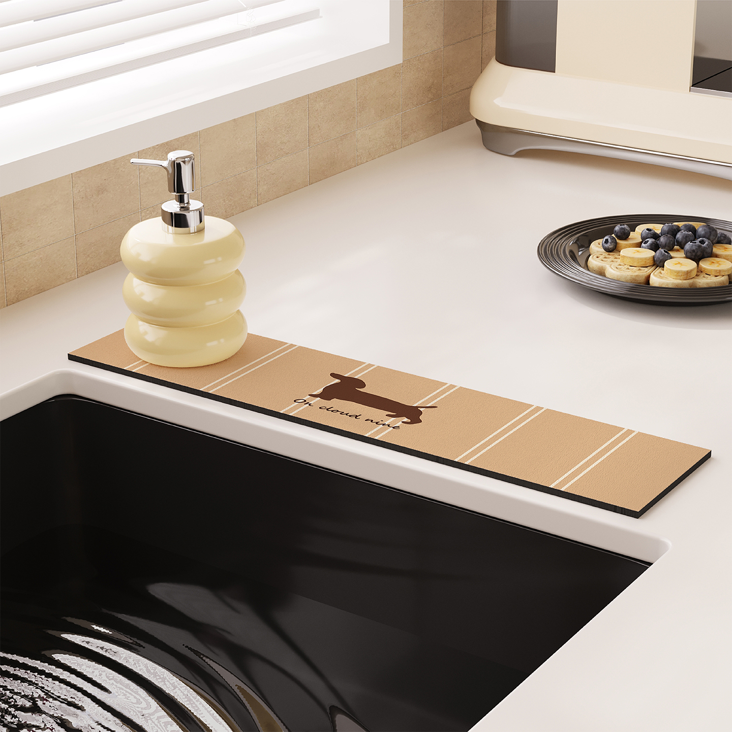 中古条纹腊肠狗厨房沥水垫吸水垫