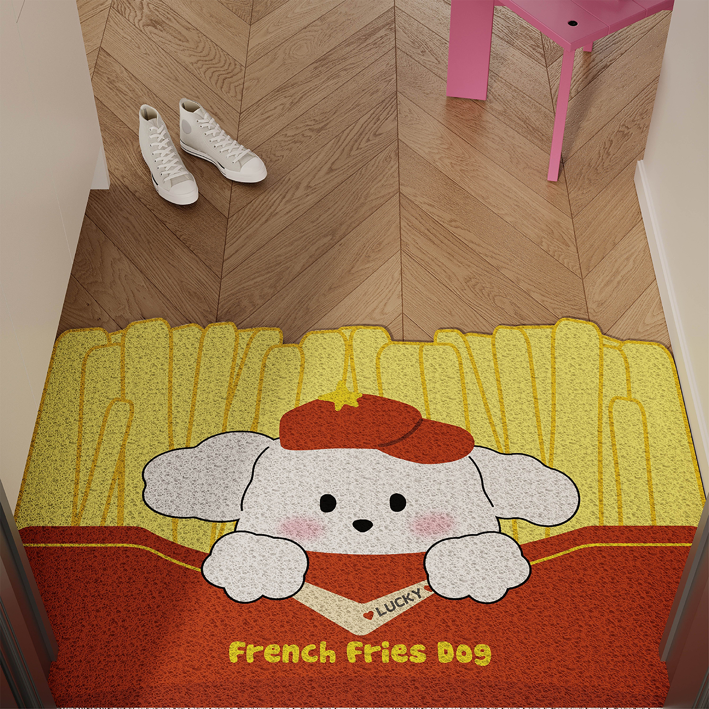 卡通薯条小狗入户门地垫丝圈防滑