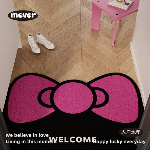 韩式粉色蝴蝶结入户地垫丝圈防滑脚垫地毯进门垫子玄关大门口门外
