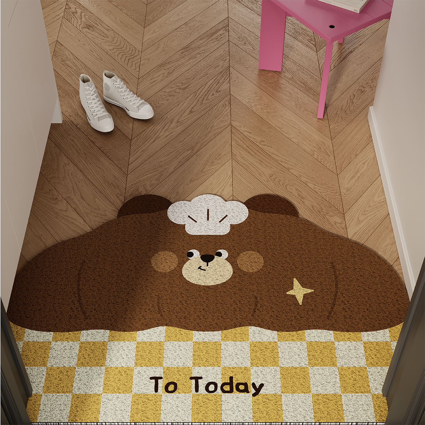 卡通面包小熊入户门地垫丝圈防滑