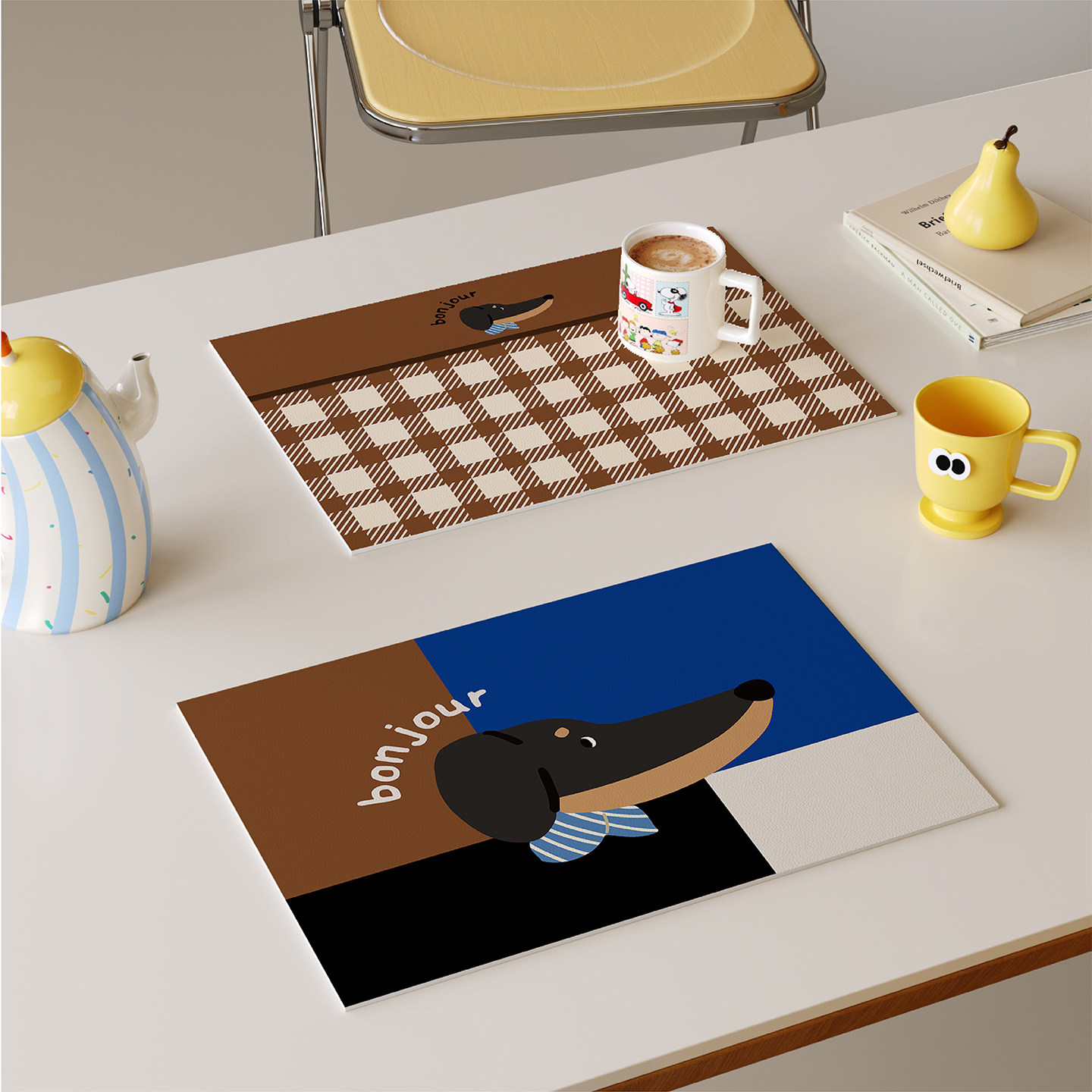 复古风卡通腊肠犬西餐垫皮革防水防油免洗高级感隔热桌垫小块杯垫,居家布艺,餐垫,淘宝优惠券,粉丝福利购,淘宝优惠卷