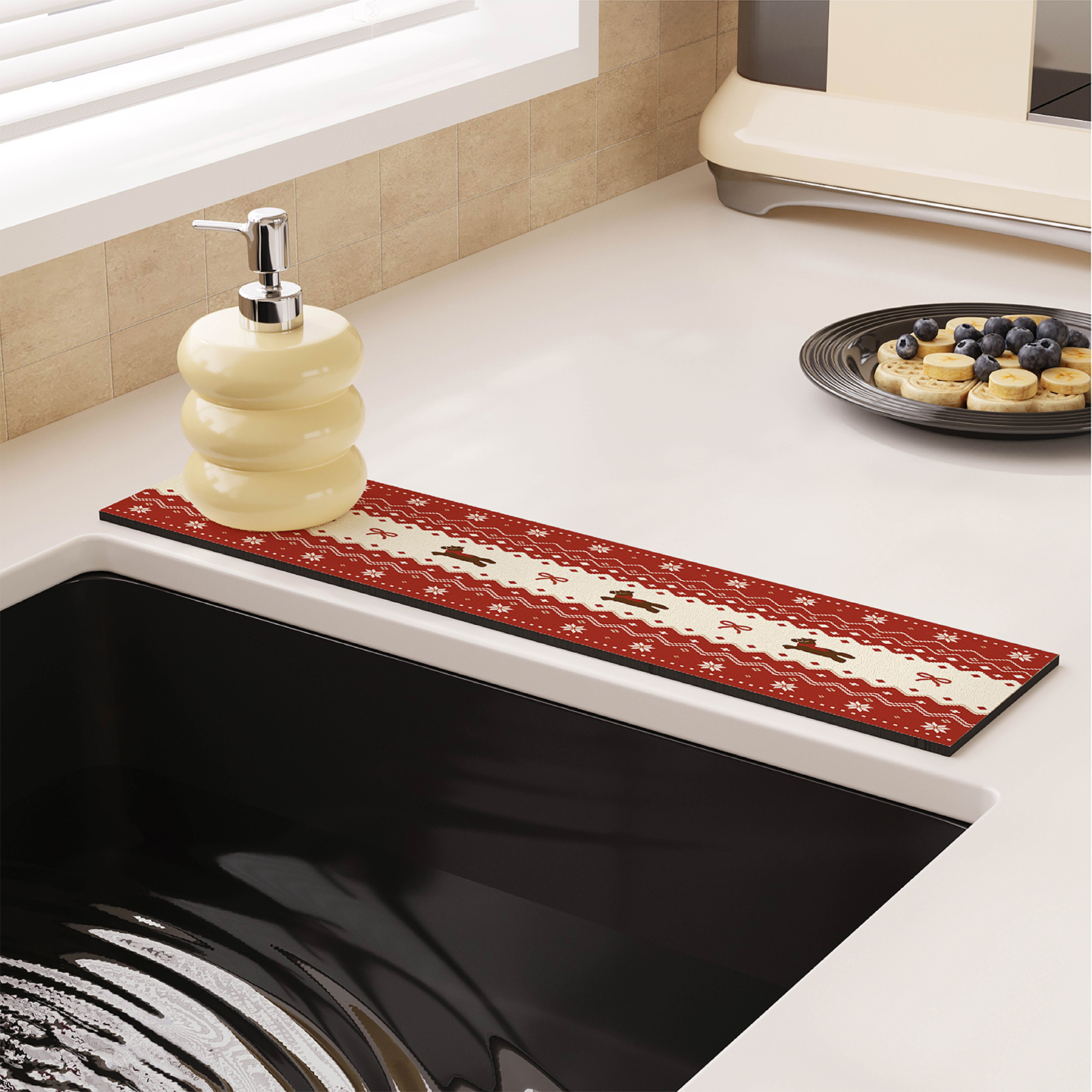 费尔岛红色喜庆水龙头厨房沥水垫