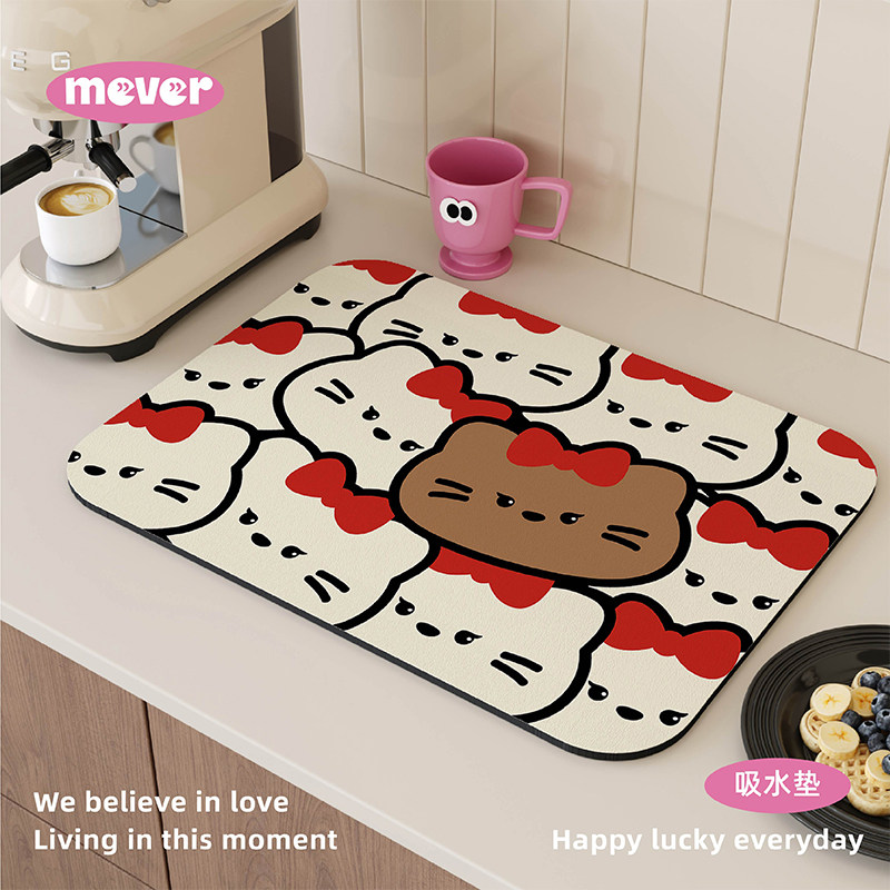 黑皮KT猫高级感沥水垫厨房台面吸水垫硅藻泥餐垫杯垫隔热咖啡机垫,居家布艺,餐垫,淘宝优惠券,粉丝福利购,淘宝优惠卷