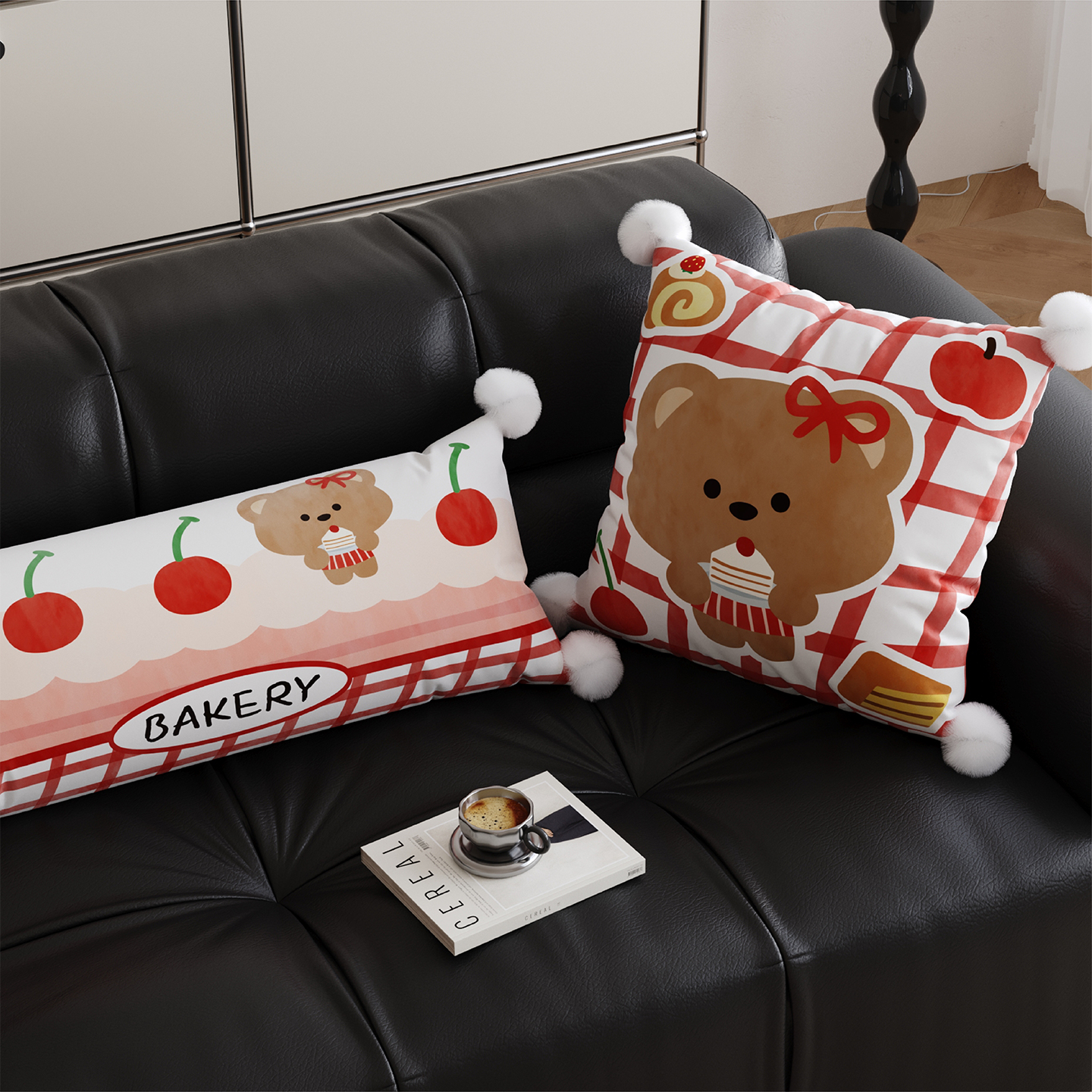 可爱樱桃小熊抱枕套客厅沙发靠枕