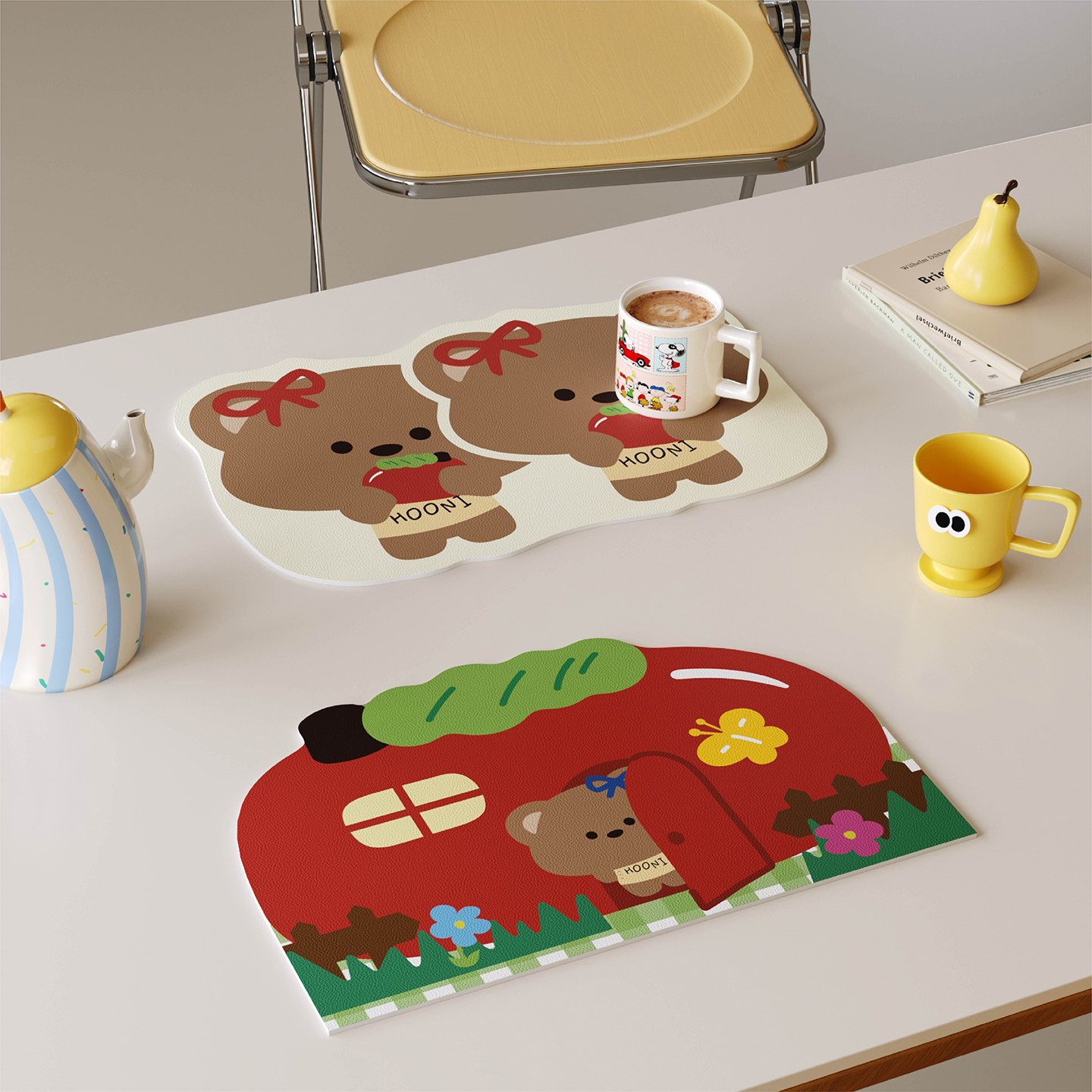 韩式可爱大头熊西餐垫皮革防水防油防烫免洗高级感隔热垫小块杯垫,居家布艺,餐垫,淘宝优惠券,粉丝福利购,淘宝优惠卷