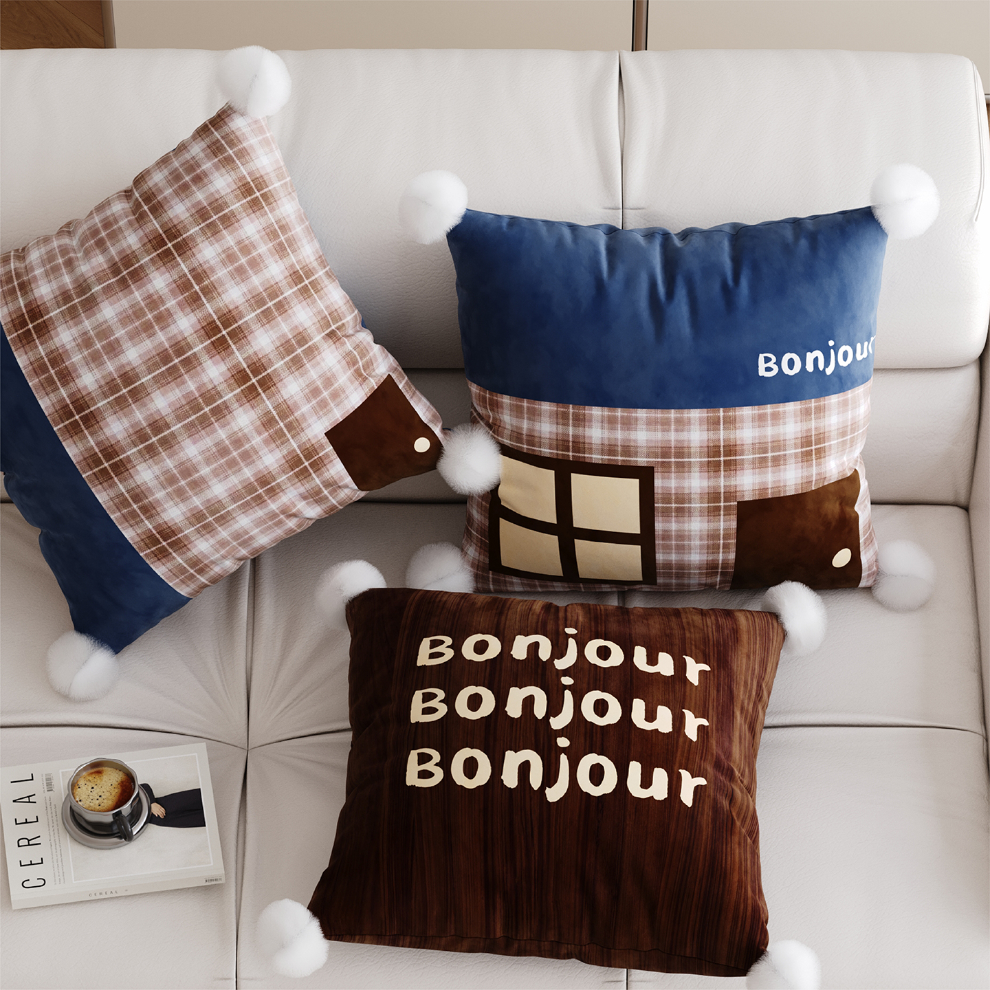 韩系复古格纹抱枕套客厅沙发靠枕