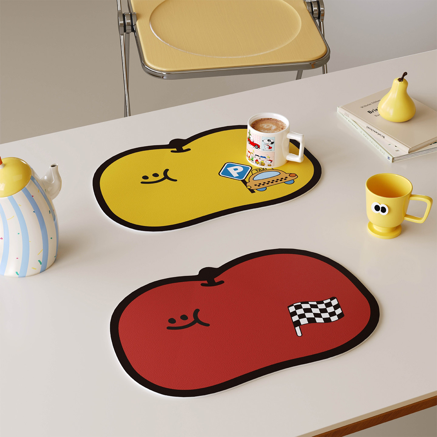 ins卡通复古风苹果西餐垫皮革防水防油防烫免洗高级感隔热垫杯垫,居家布艺,餐垫,淘宝优惠券,粉丝福利购,淘宝优惠卷