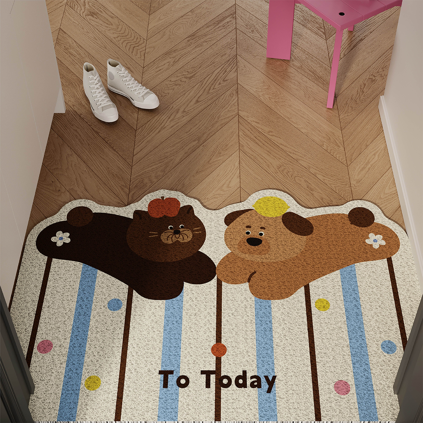 韩系饼干猫狗入户门地垫丝圈防滑