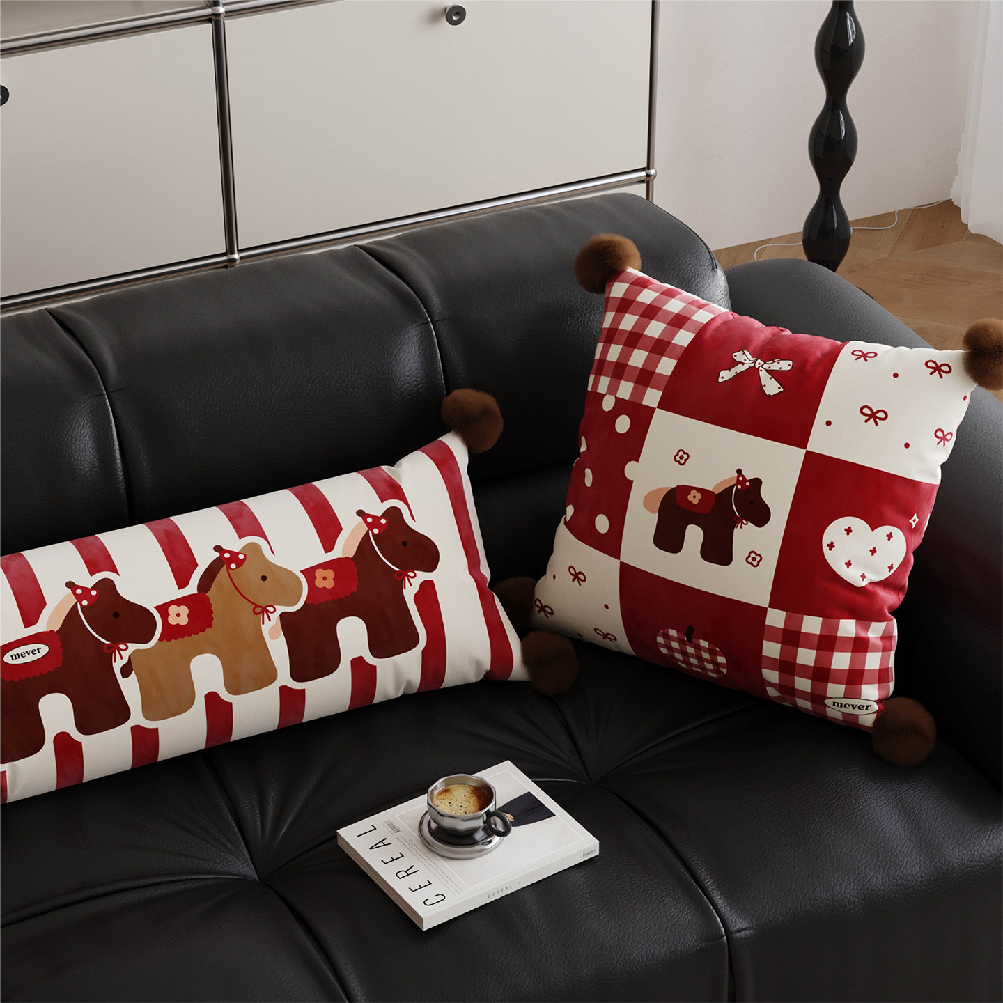 马年喜庆红色新年抱枕套靠枕客厅沙发大靠垫睡觉长条抱枕床上靠背