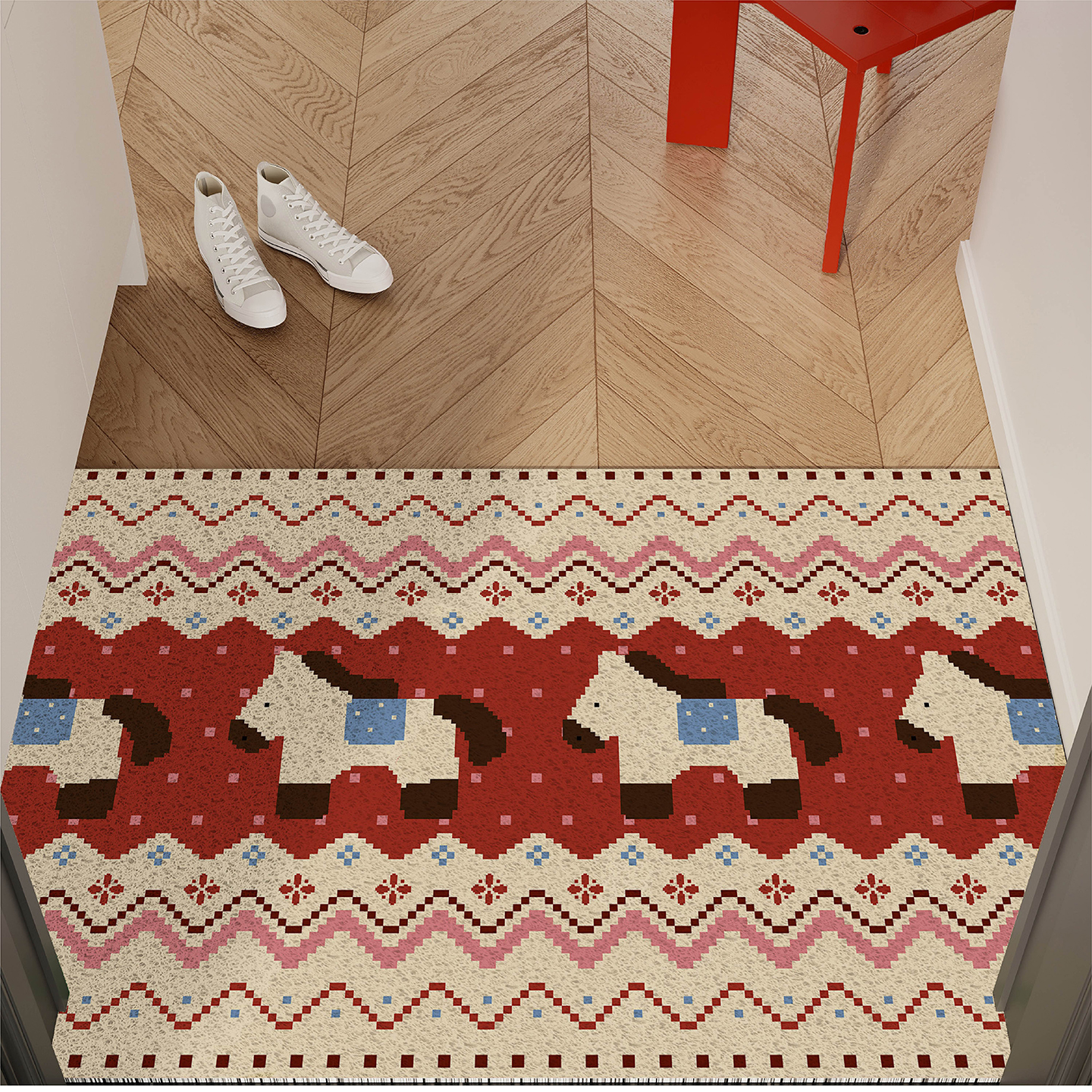 费尔岛小马高级感入户门地垫丝圈