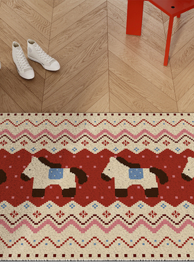 费尔岛马年高级感入户地垫丝圈防滑耐脏脚垫玄关大门口地毯可裁剪