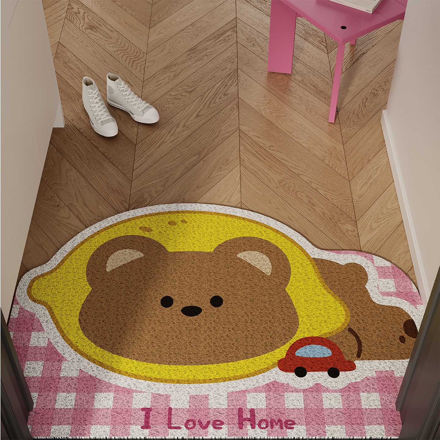 卡通柠檬小熊入户门地垫丝圈防滑