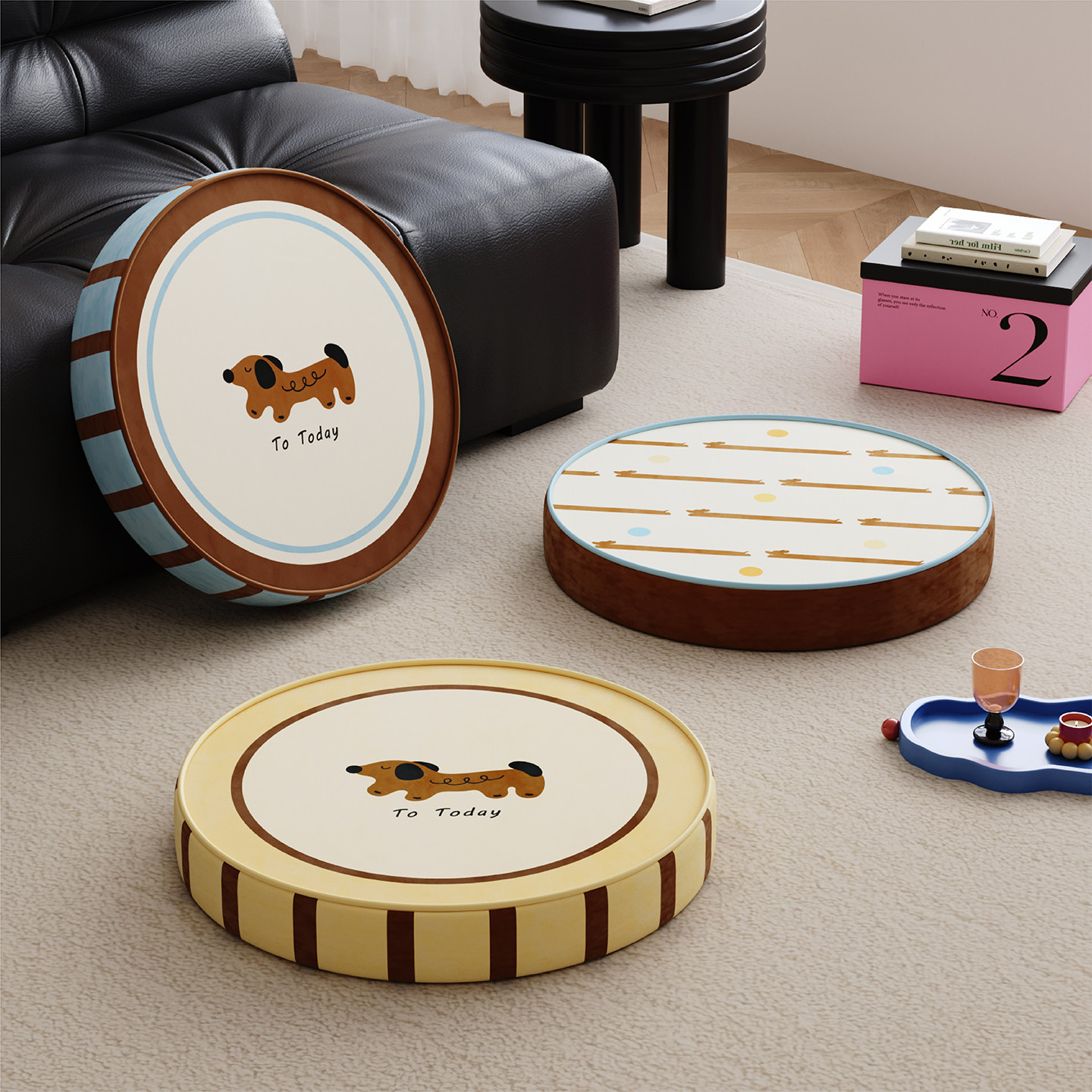 卡通复古风腊肠犬蒲团客厅地上看书坐垫懒人阳台榻榻米坐墩厚椅垫