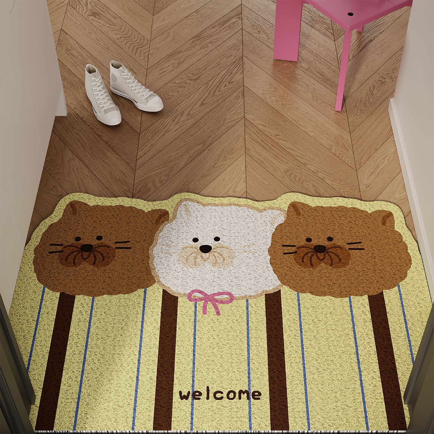 美拉德风卡通入户门地垫丝圈防滑