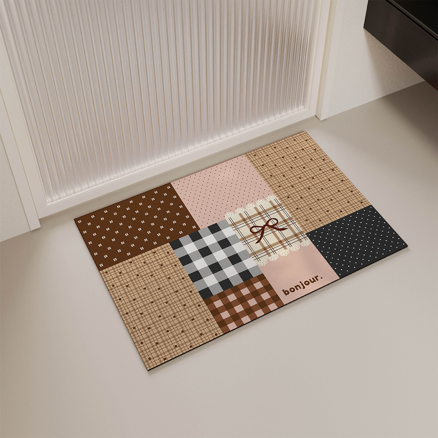 中古风蝴蝶结拼布浴室地垫硅藻泥吸水速干卫生间门口防摔防滑脚垫,居家布艺,家用脚垫,淘宝优惠券,粉丝福利购,淘宝优惠卷