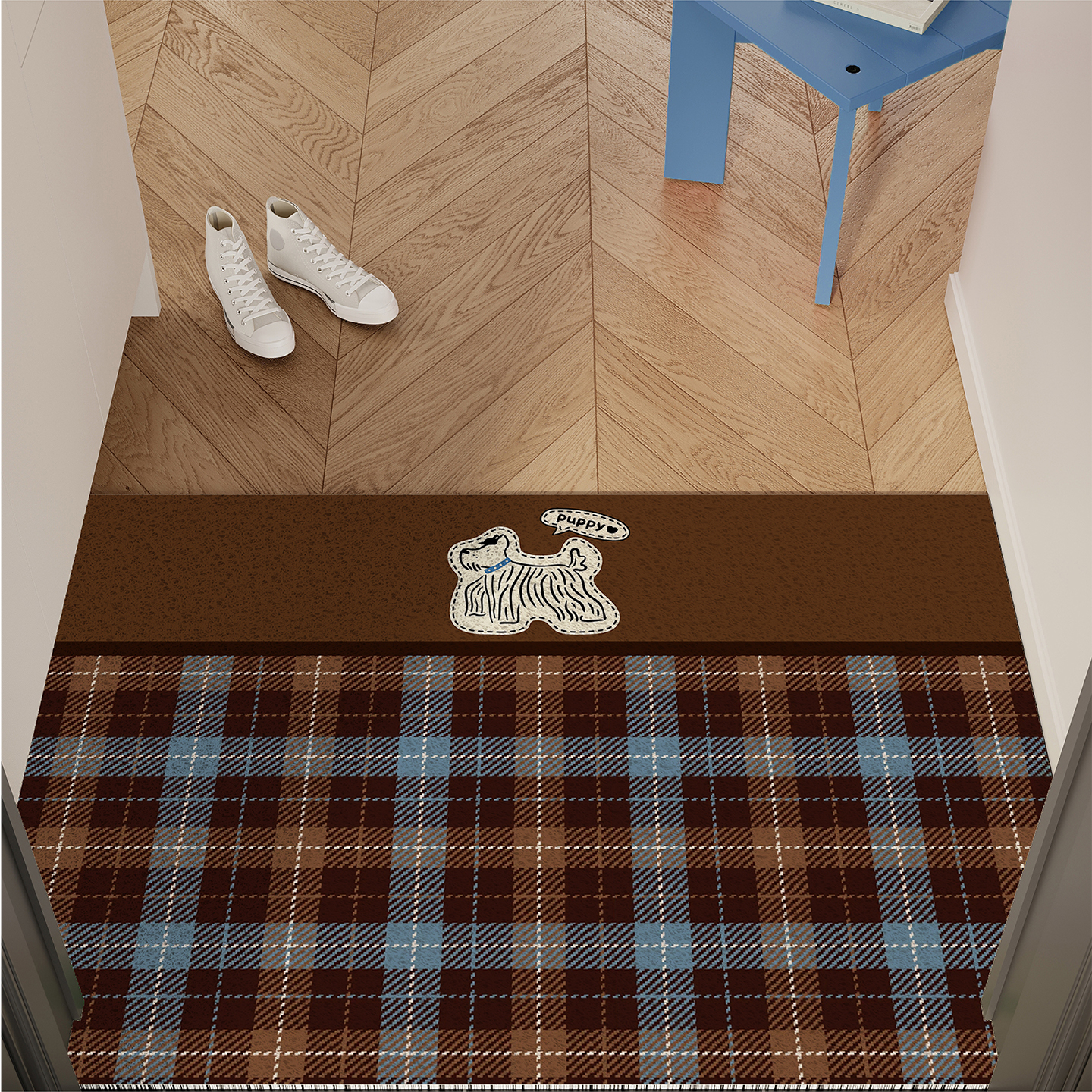 复古英伦风小狗入户地垫丝圈防滑