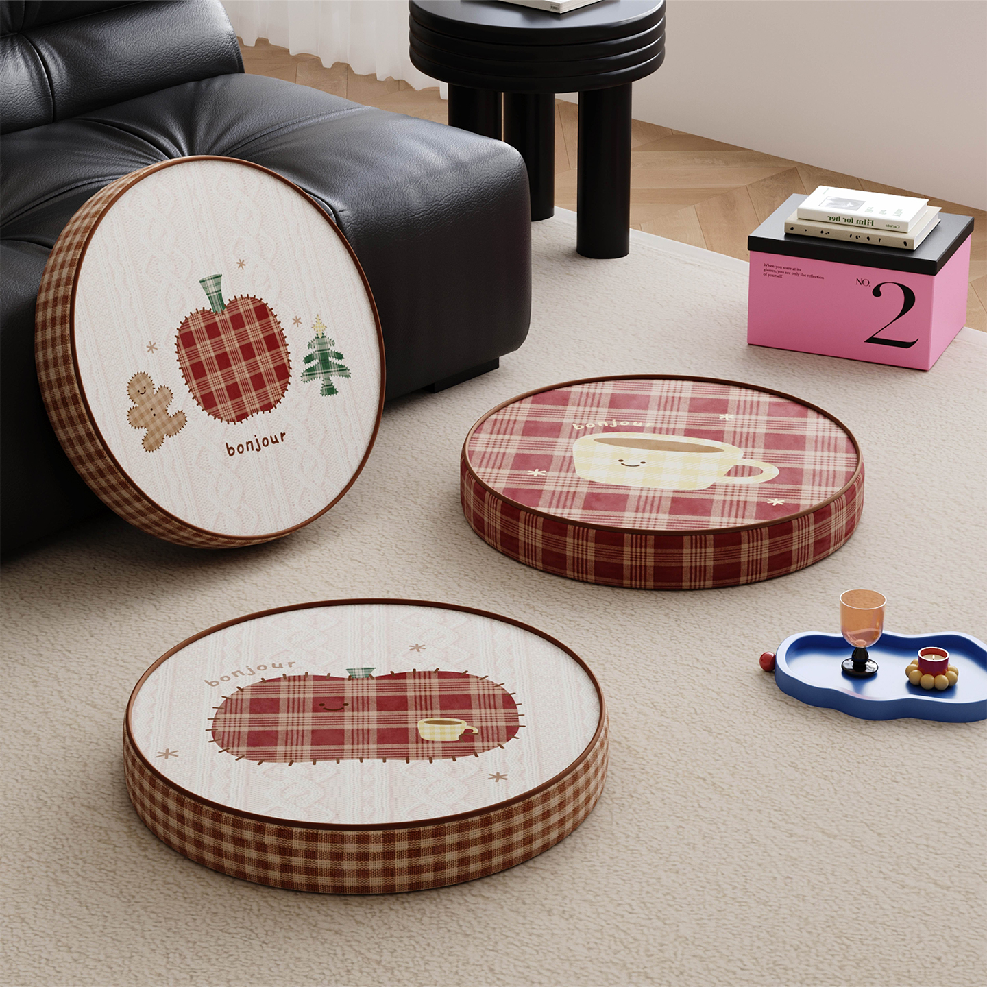 圣诞复古风拼布蒲团懒人地上坐垫