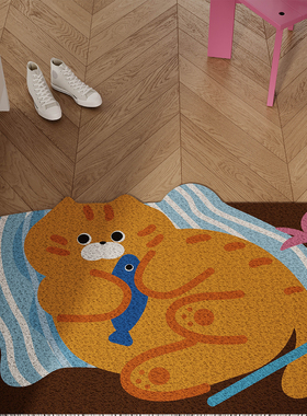 卡通胖橘猫猫入户地垫丝圈防滑耐脏脚垫进门玄关大门口地毯可裁剪