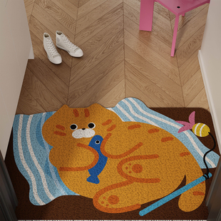 卡通胖橘猫猫入户地垫丝圈防滑耐脏脚垫进门玄关大门口地毯可裁剪