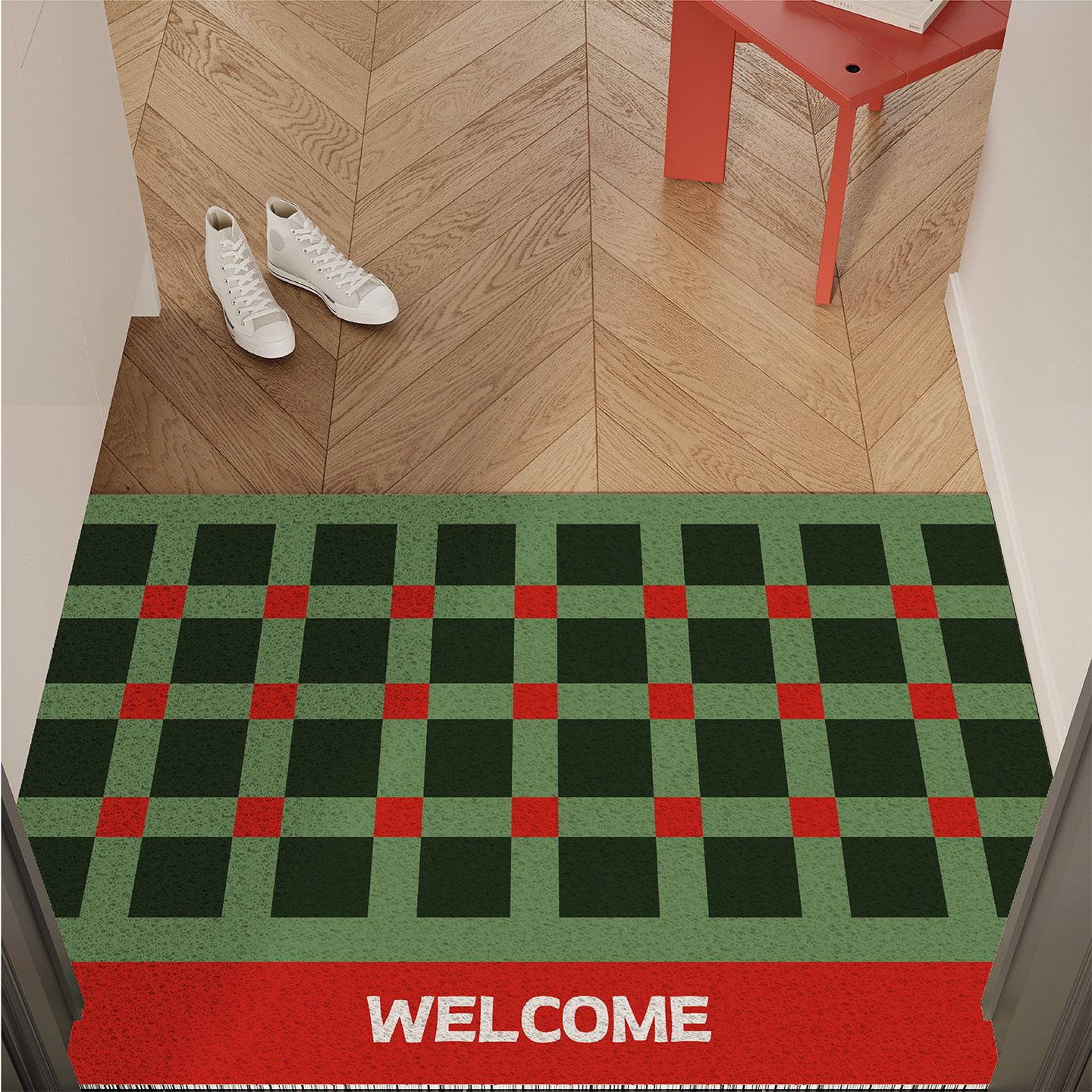 复古撞色圣诞入户门地垫丝圈防滑