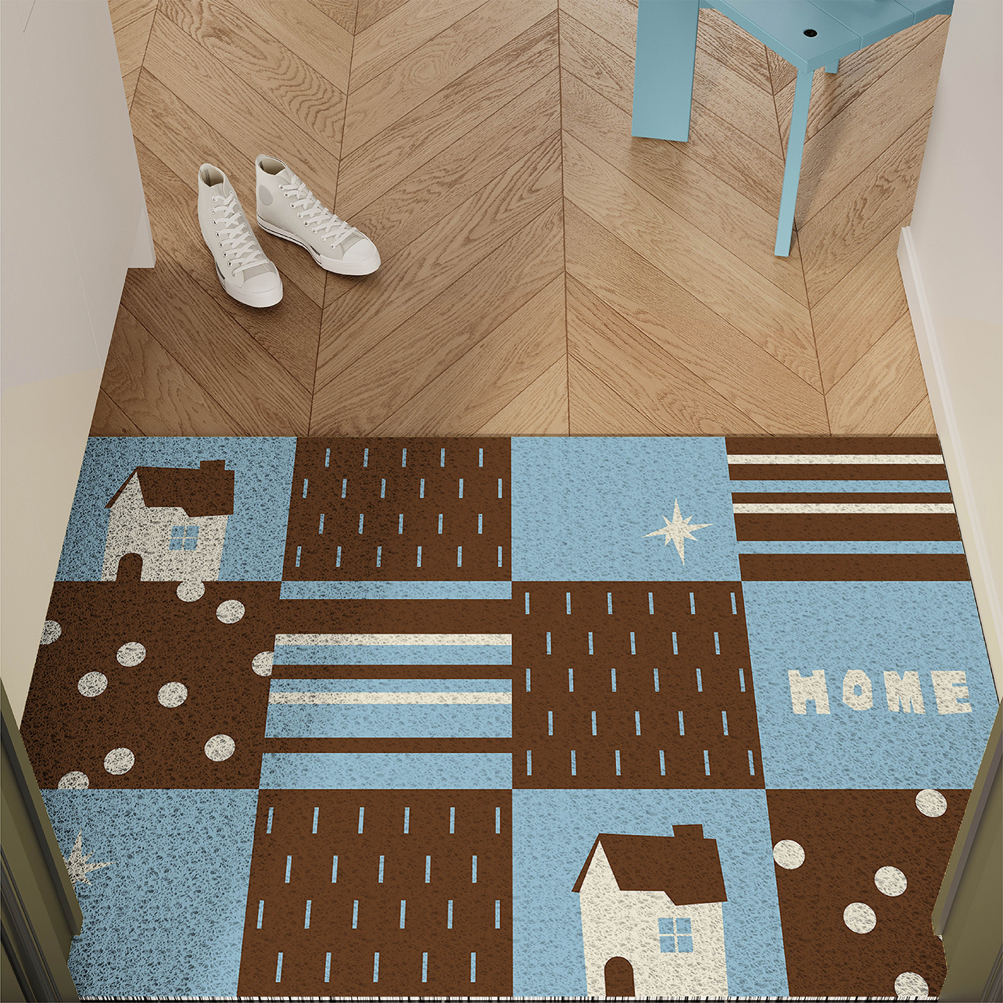 复古拼布格纹入户门地垫丝圈防滑