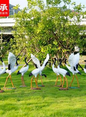 仿真仙鹤丹顶鹤雕塑花园庭院假山水池摆件玻璃钢动物园林景观装饰