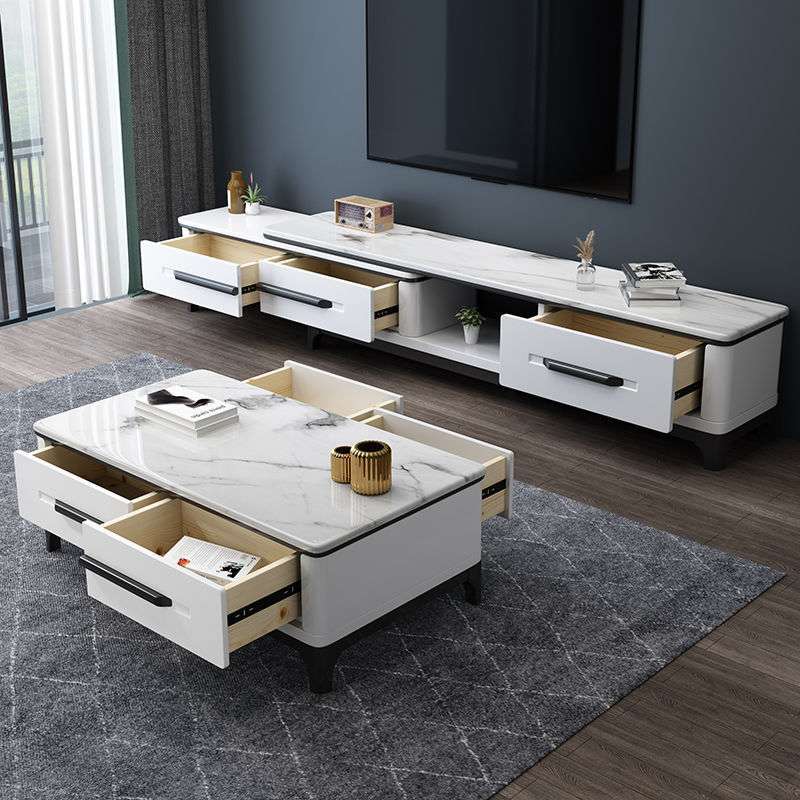 大理石茶几电视柜组合简约现代小户型客厅家用北欧式实木套装白色