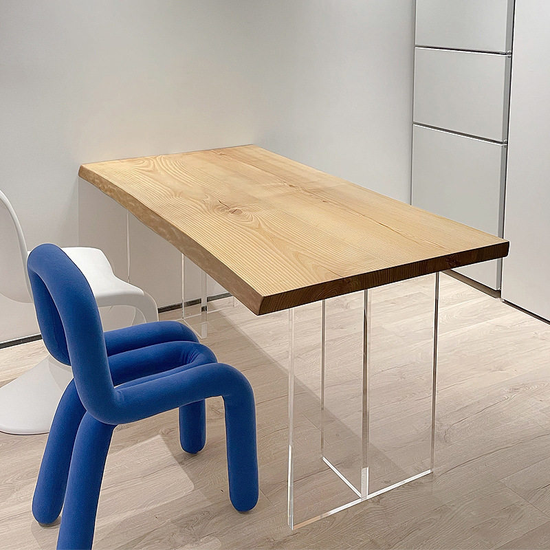 亚克力实木茶桌悬浮餐桌日式茶台喝茶桌原木书桌大板桌工作长条桌