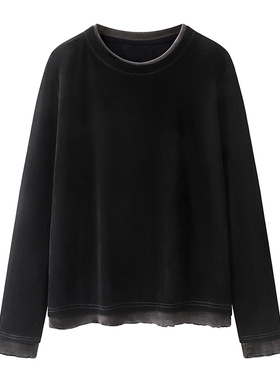 【春春Spring】 丝绒假两件长袖修身时尚显瘦百搭圆领打底T恤