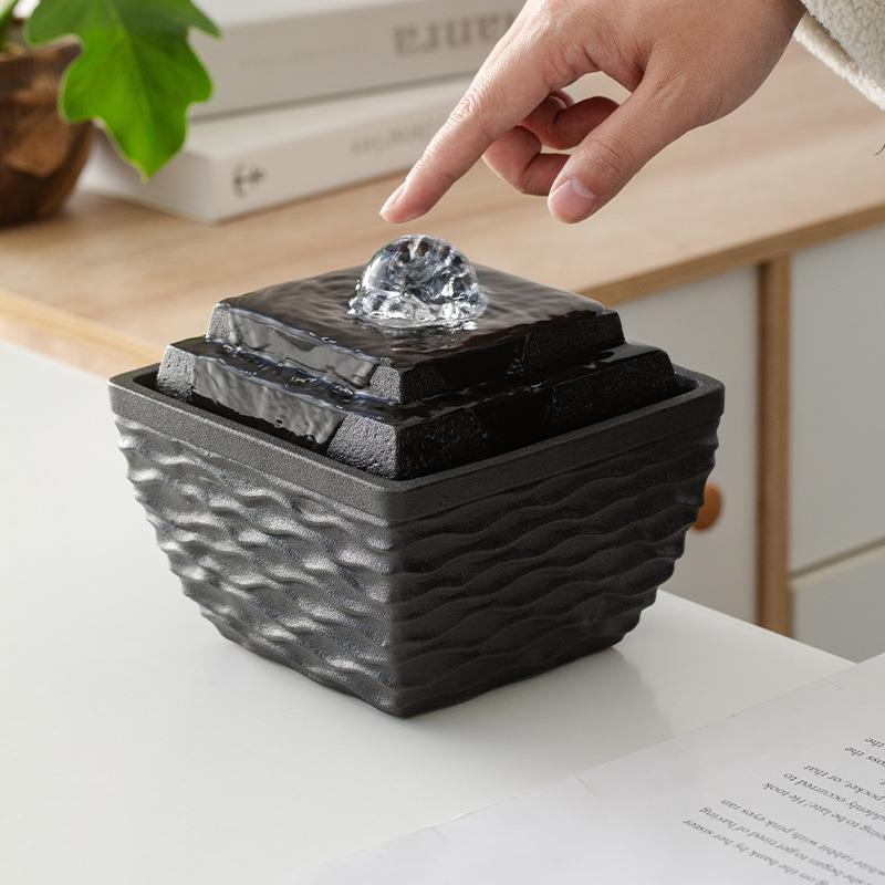 小型流水摆件循环水现代简约客厅陶瓷加湿器办公室桌面喷泉水景观