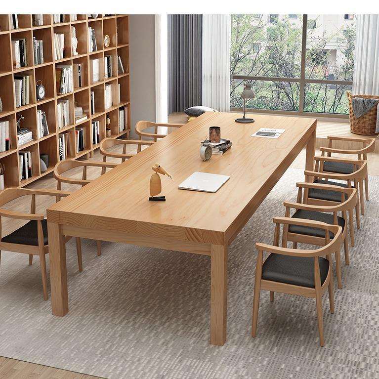 实木阅览室桌椅组合会议桌大书桌工作台泡茶桌学习电脑桌办公长桌