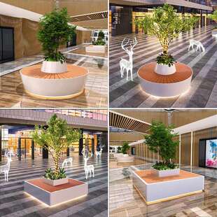 不锈钢花箱坐凳玻璃钢景观花盆座椅户外大型铁艺造型花坛异形花池