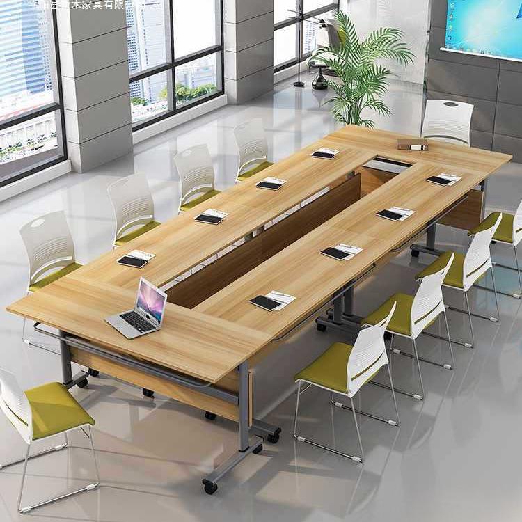 折叠会议桌可移动拼接多功能辅导班长条双人课桌办公培训桌椅组合