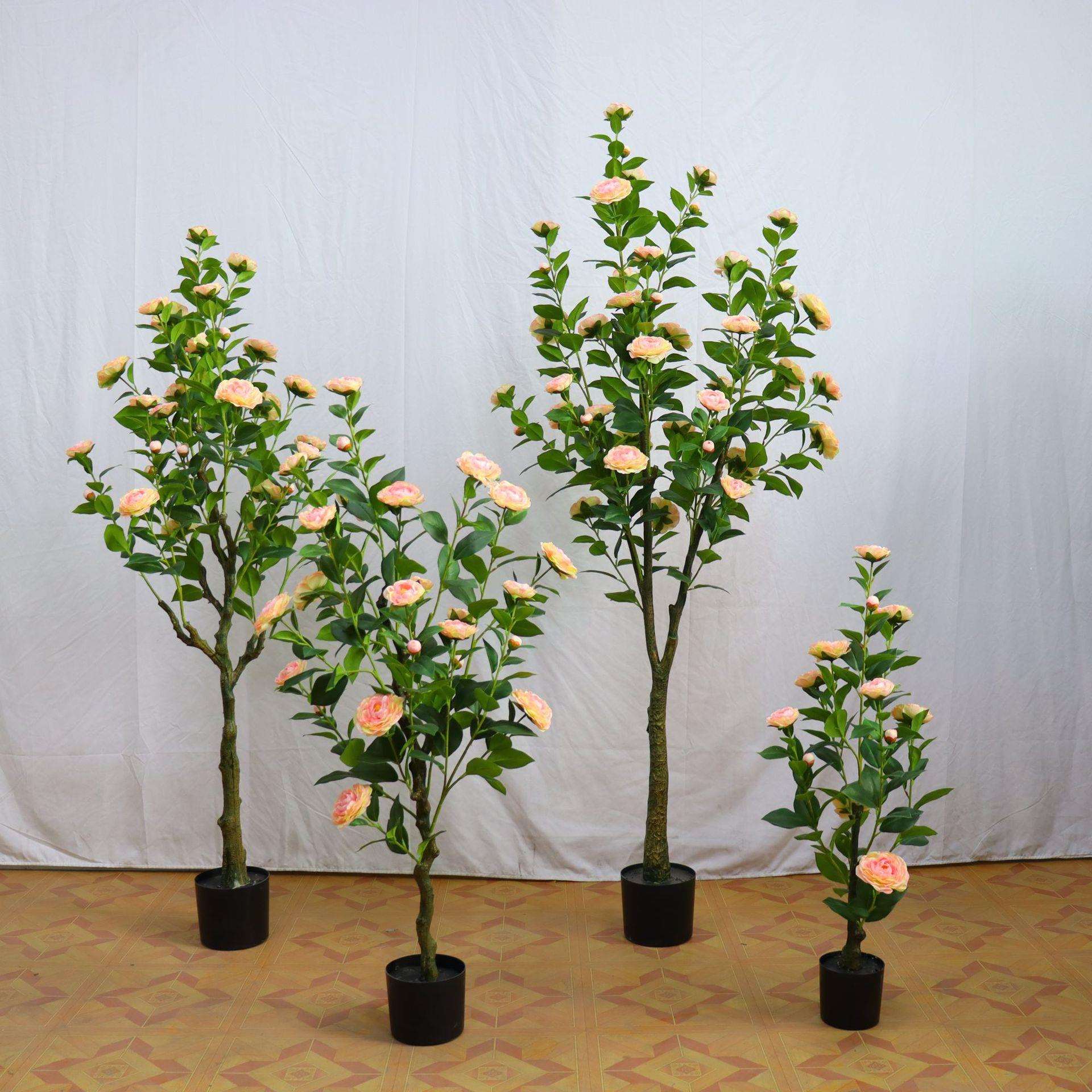 仿真山茶花玫瑰花树绿植假花树造景家居客厅商场店铺橱窗装饰摆件