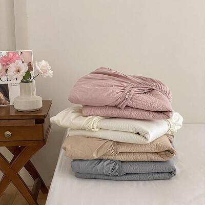 韩风直条密道全棉砂洗绗缝夹棉床笠纯色床垫保护套席梦思床罩