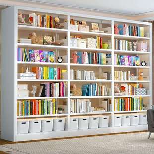 家用图书馆钢制书架落地置物架儿童简易绘本铁艺书柜客厅靠墙一体