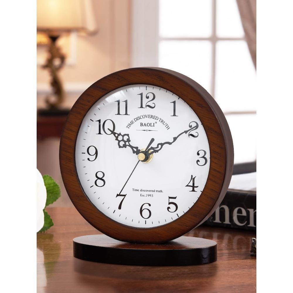 现代简约美式客厅钟表欧式实木座钟静音卧室台钟创意坐钟摆件摆钟