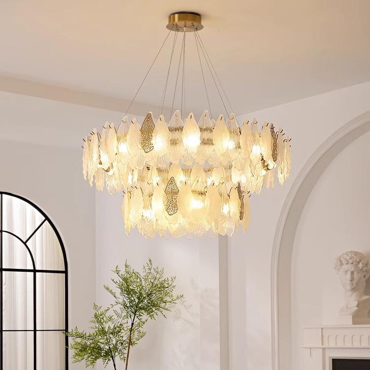 法式吊灯客厅轻奢别墅圆环高端玻璃复式灯设计师大厅主灯2024新款