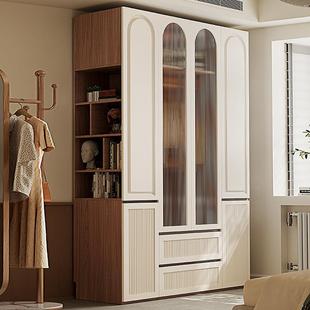 衣柜分段式一门到顶免拉手中古风卧室储物柜子家用成品收纳大衣橱