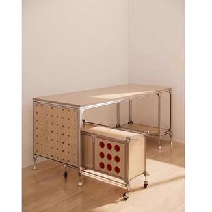 桦木实木电脑桌工作台海洋板办公桌铝型材长方形桌子一体式桌下柜