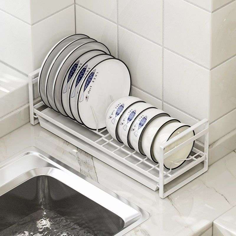 水槽边单层碗碟小型置物架厨房橱柜放碗盘沥水台面窄款收纳篮架