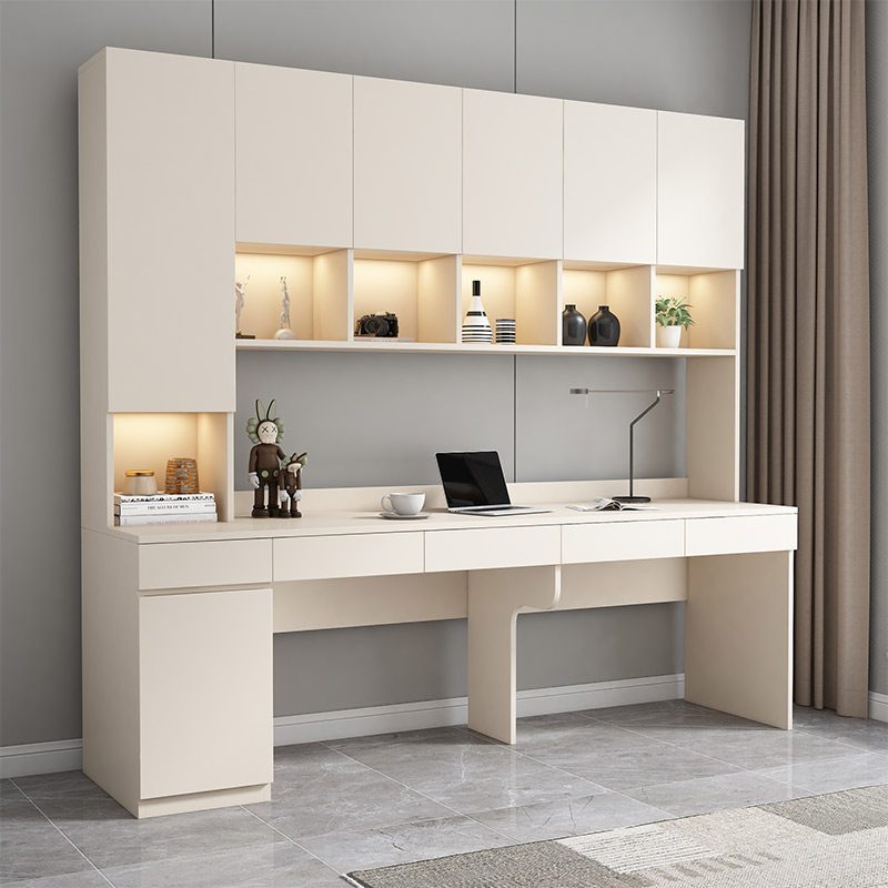 电脑桌家用双人学生书o桌书架一体桌卧室简约实木工作台轻奢办公