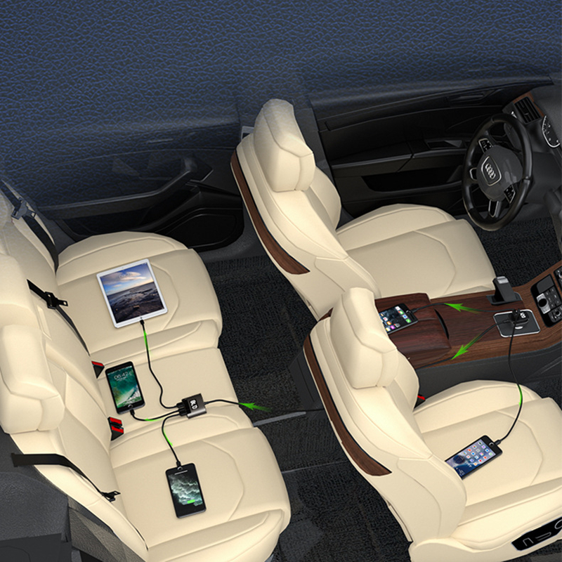 一拖五车载充电器前后排座PD30W超级快充点烟器O电压电流车充QC3.