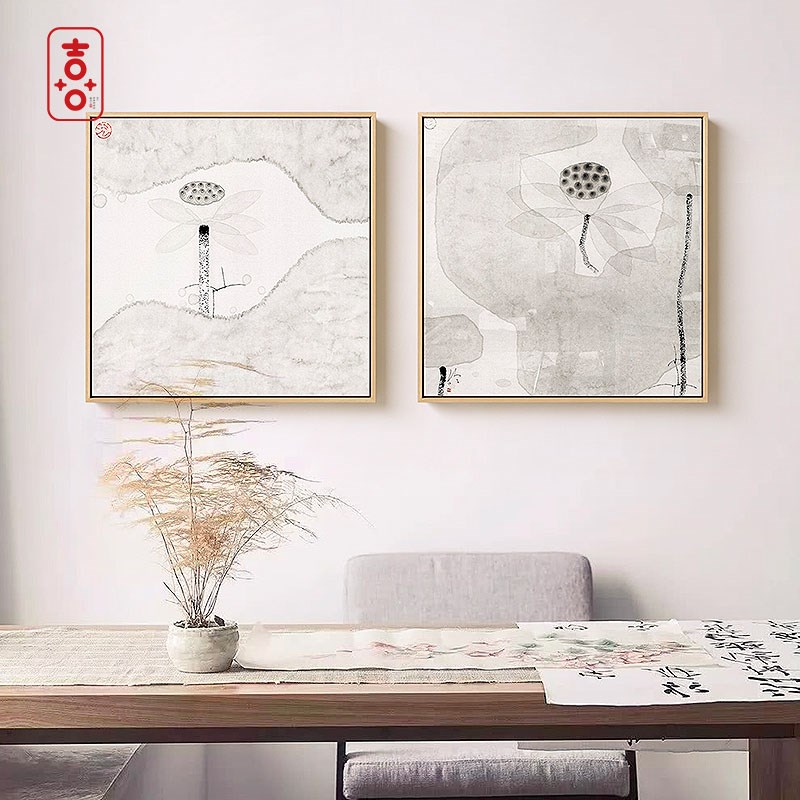 陈家泠荷花 现代客厅r沙发背景墙组合装饰画新中式书房玄关国画图片